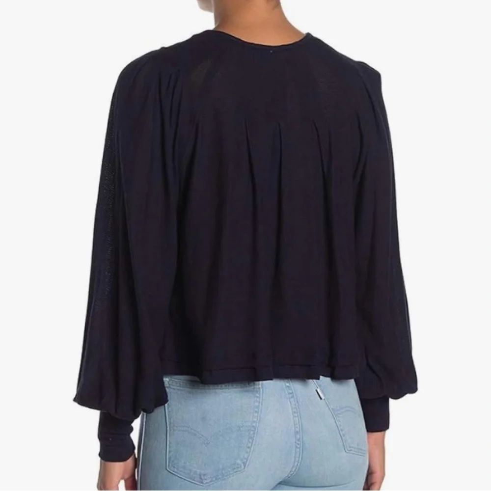 Free People Navy Billie Balloon Puff Sleeve Oversized Peasant Top Sz Medium